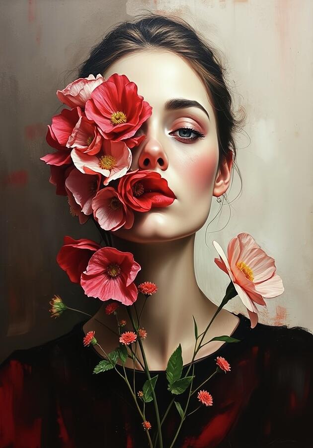 Bild 1 von Abstrakte Weibliche Portrait - Farbe Rot Flora 06