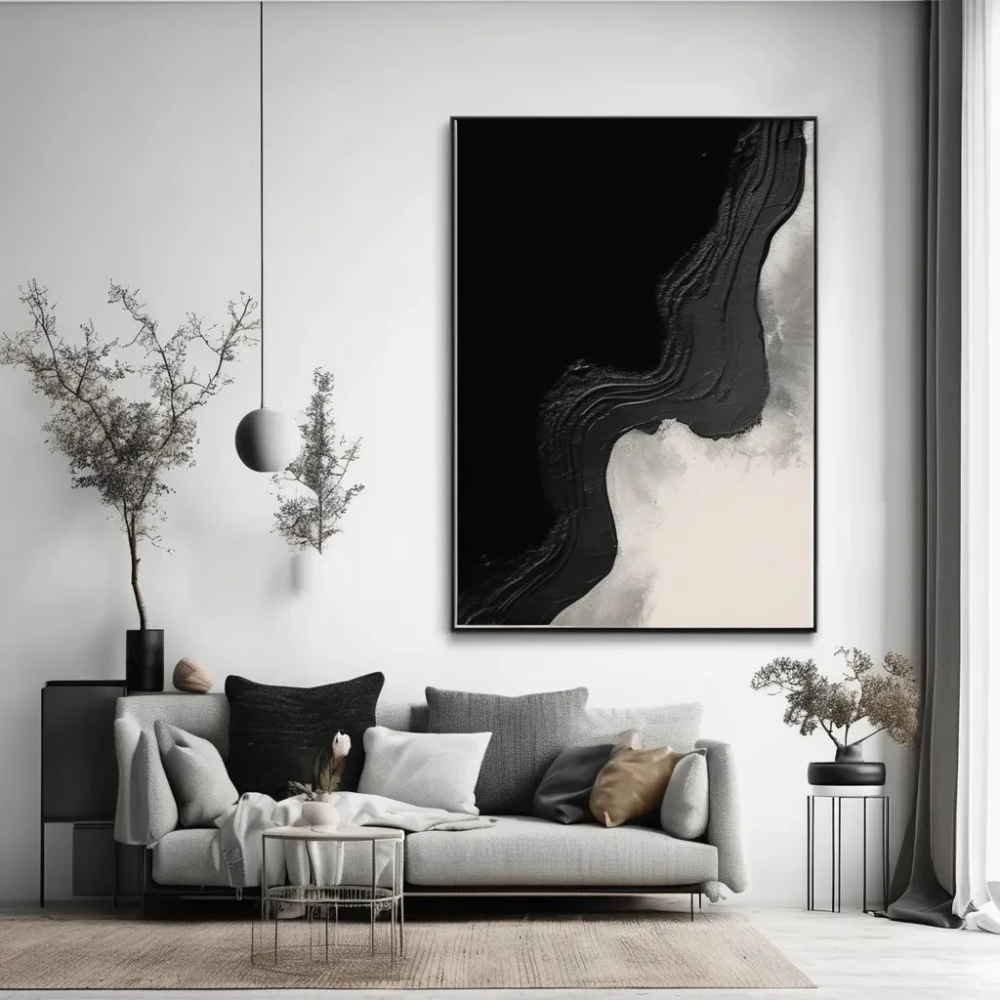 Bild 1 von Abstrakte Kunst beige schwarz -  Z31  / (Größe) 70x100 cm 2 cm Leinwand gespiegelt