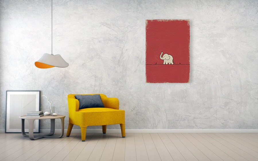 Bild 1 von Minimalismus Abstrakt einsamer winziger Elefant Rot - Edition of 50