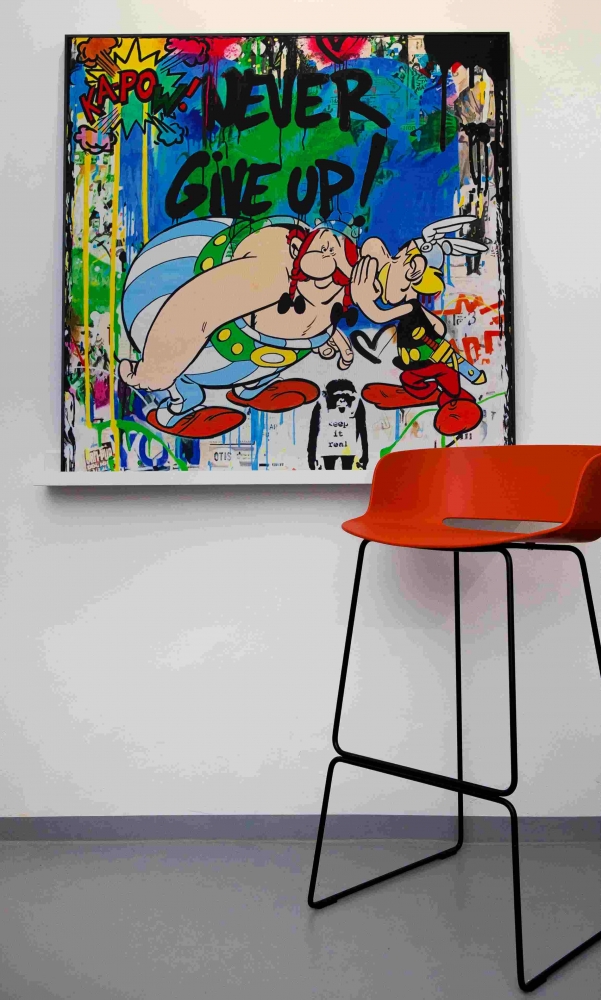 Bild 1 von Motiv Asterix & Co. Never give up - Recycelter Jeansstoff  by Felix von Altersheim