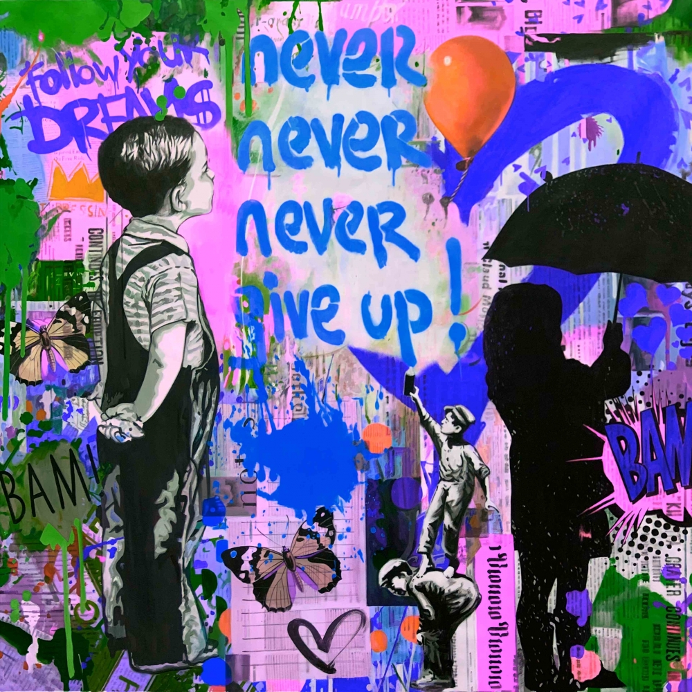 Bild 1 von Motiv Never give up -Blau- Banksy Hommage by Felix von Altersheim