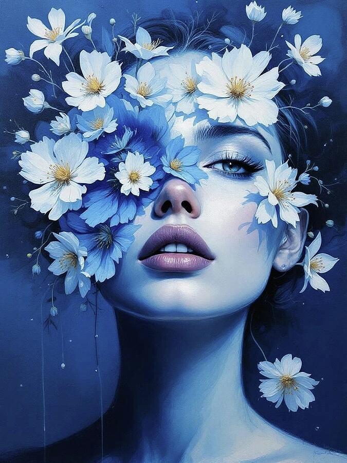 Bild 1 von Abstrakte Weibliche Portrait - Farbe Blau Flora 08