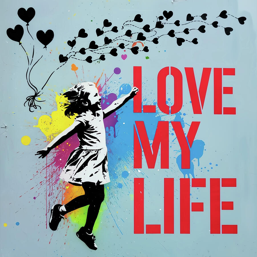 Bild 1 von Stencil Art Girl with Balloon- Love my life  02 Edition of 50