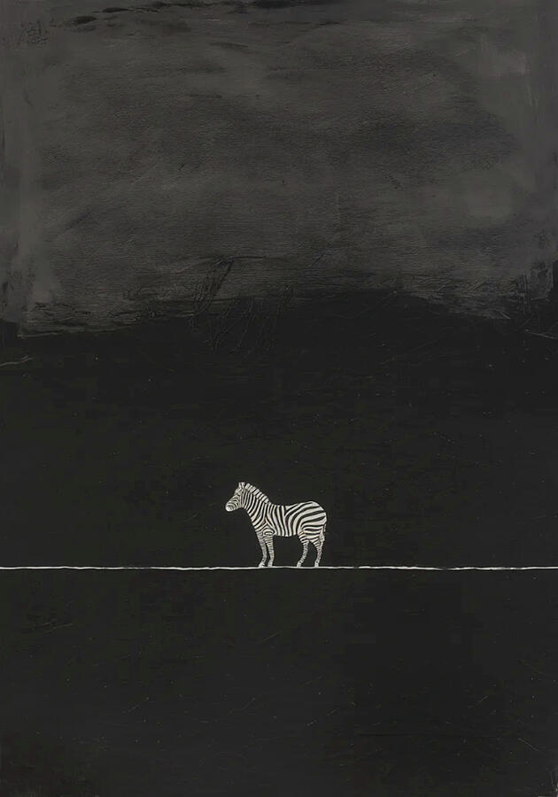 Bild 1 von Minimalismus Abstrakt einsamer winziger Zebra grau schwarz - Edition of 50