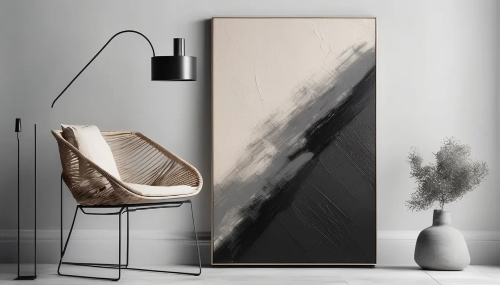 Bild 1 von Abstrakte Kunst beige schwarz -  Z30  / (Größe) 50x70 cm 2 cm Leinwand gespiegelt