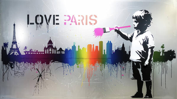 Bild 1 von Hommage Banksy - Skyline -  I Love Paris - Silber Edition
