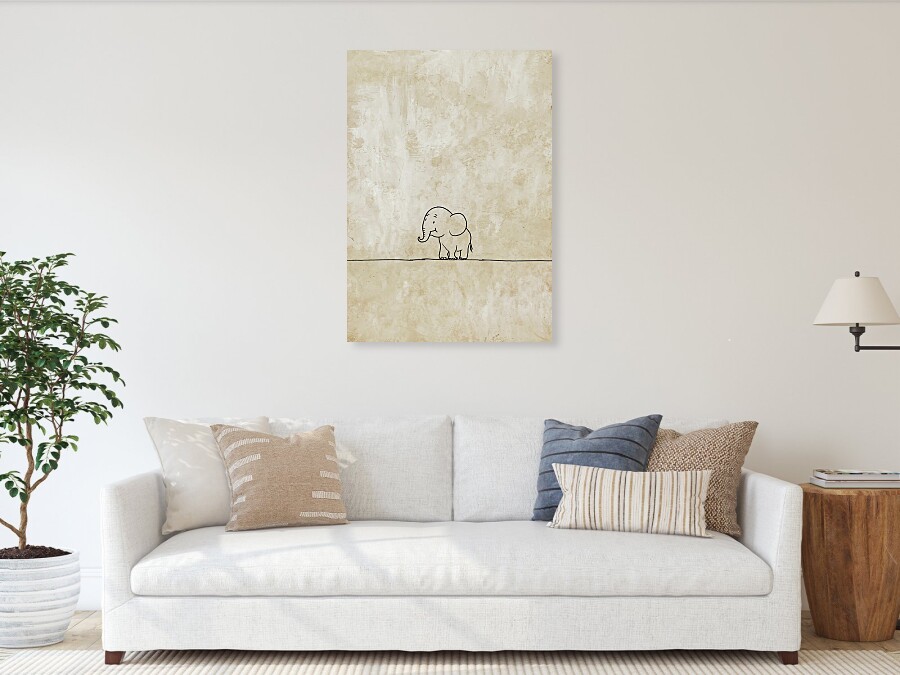 Bild 1 von Minimalismus Abstrakt einsamer winziger Elefant creme beige - Edition of 50