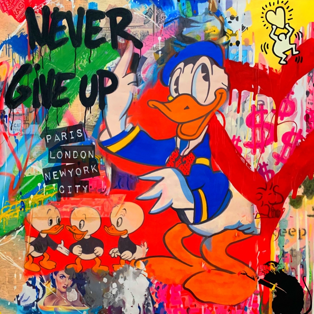 Bild 1 von Hommage Donald Duck Never give up  Part 1 90 cm x 90 cm Leinwand