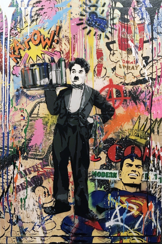 Bild 1 von Hommage Banksy Hommage Charlie Chaplin - 50x70 cm Besonderheit: 5 cm dicker Galeriekei