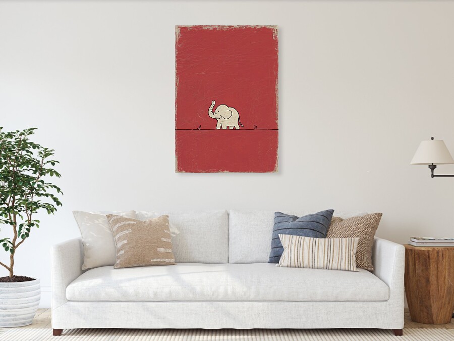 Bild 1 von Minimalismus Abstrakt einsamer winziger Elefant Rot - Edition of 50