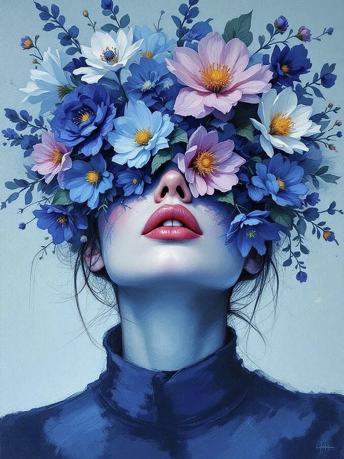 Bild 1 von Abstrakte Weibliche Portrait - Farbe Blau Flora 07