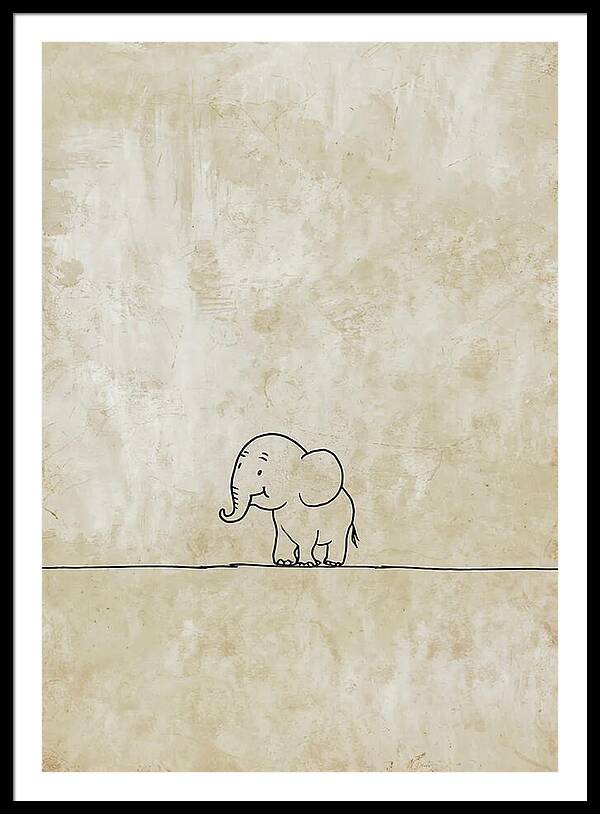 Bild 1 von Minimalismus Abstrakt einsamer winziger Elefant creme beige - Edition of 50