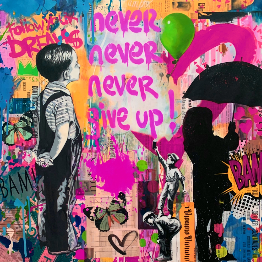 Bild 1 von Never give up Ultra HD - Purple - Banksy Hommage by Felix von Altersheim