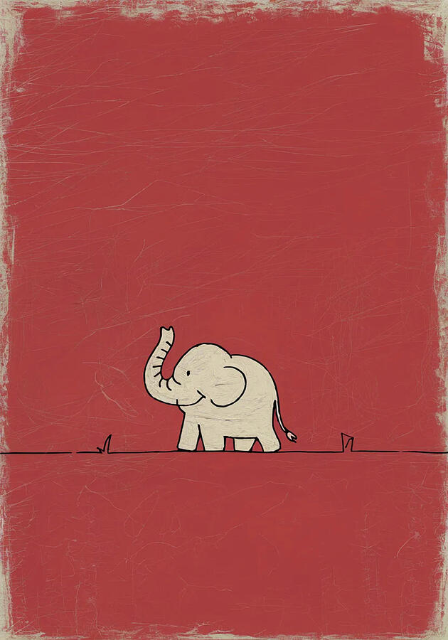Bild 1 von Minimalismus Abstrakt einsamer winziger Elefant Rot - Edition of 50