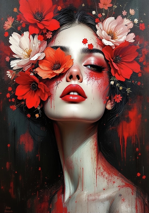 Bild 1 von Abstrakte Weibliche Portrait - Farbe Rot Flora 02