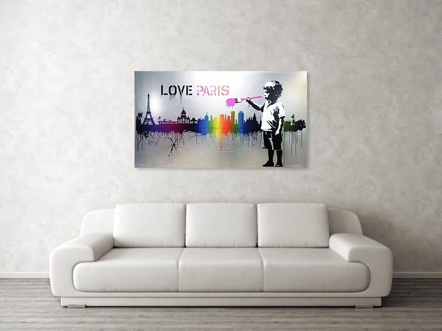 Bild 1 von Hommage Banksy - Skyline -  I Love Paris - Silber Edition