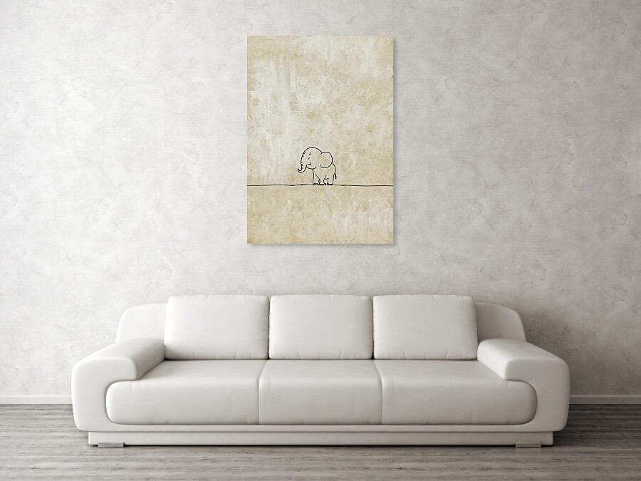 Bild 1 von Minimalismus Abstrakt einsamer winziger Elefant creme beige - Edition of 50