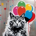 Bild 1 von Love my Cat - with Balloon  / (Größe) 80x80 cm 2 cm Leinwand gespiegelt