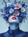 Abstrakte Weibliche Portrait - Farbe Blau Flora 07