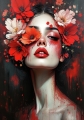 Abstrakte Weibliche Portrait - Farbe Rot Flora 02